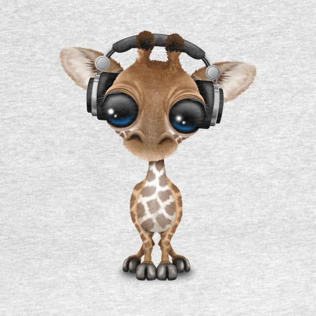 Cute Baby Giraffe Dj Wearing Headphones by jeffbartels